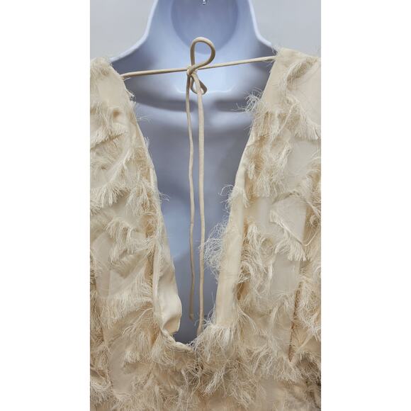 ASOS EDITION Textured Cinched Pleat Waist Mini Dress in stone Size 6 - Picture 5 of 12